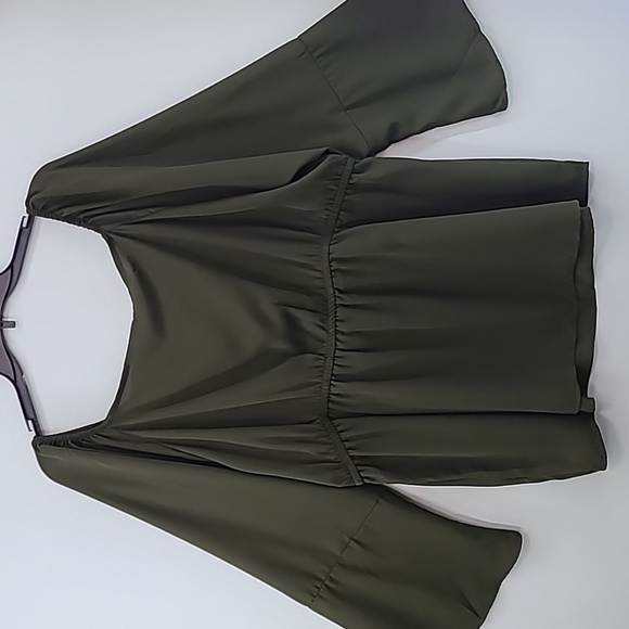 NEW GLORY Women's Green Peasant Blouse Lace Up Front with Bell Sleeves -Size 2X - Picture 6 of 12